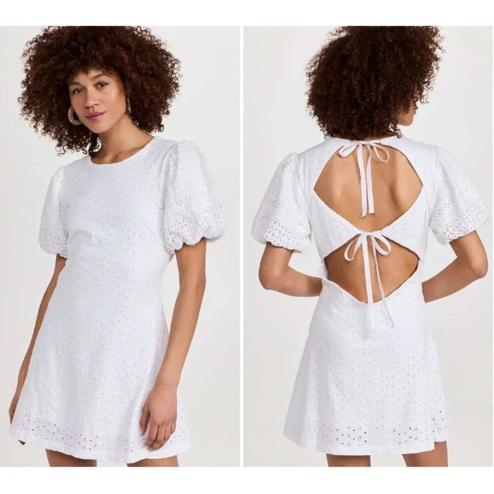 Women’s White Eyelet Open-Back Tie Dress